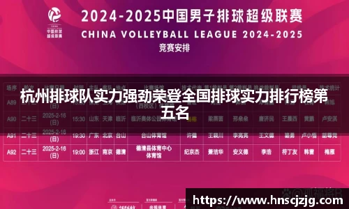 杭州排球队实力强劲荣登全国排球实力排行榜第五名